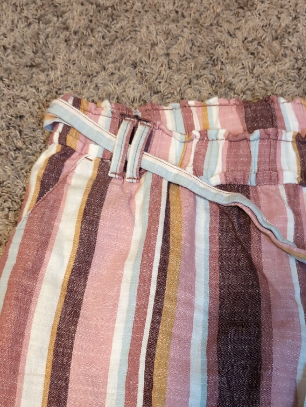 A.N.A. Striped Pink Wide-Leg Women’s Paper Bag Linen Capris XL - Picture 3 of 7